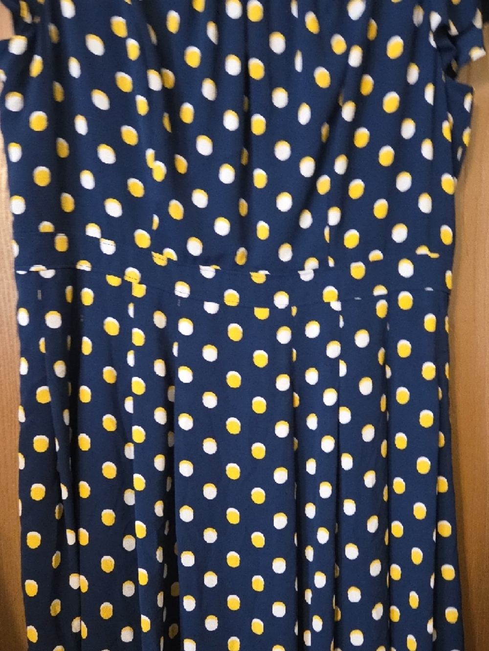 Talbots Navy Polka Dot Midi Dress with Yellow and White Dots Size 16 - Picture 4 of 6